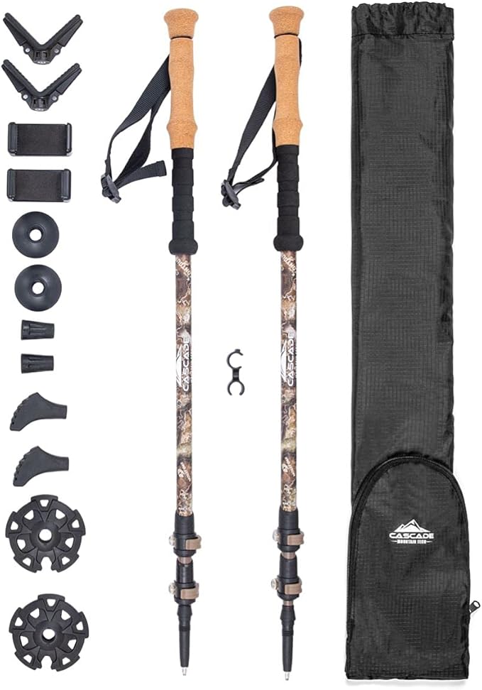Cascade Mountain Tech Trekking Poles - Carbon Fiber Monopod Walking or Hiking Sticks with with Accessories Mount and Adjus...