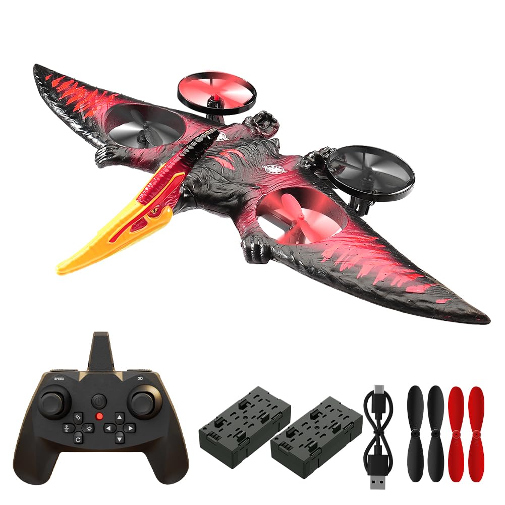 Pterodactyl Drone Dragon Toys Drones for Kids and Adults Easy to Flying Dinosaur Toys Remote Controlled Aircraft for Beginners Hobby RC Plane Toys Birthday Gifts for Boys 8-12