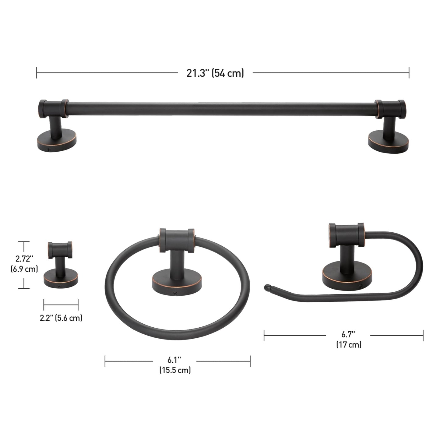 Globe Electric 51549 5-Piece All-in-One Bathroom Set, Oil Rubbed Bronze, 3-Light Vanity Wall Light with Ribbed Seeded Glass Shades, Towel Bar and Ring, Robe Hook, Toilet Paper Holder