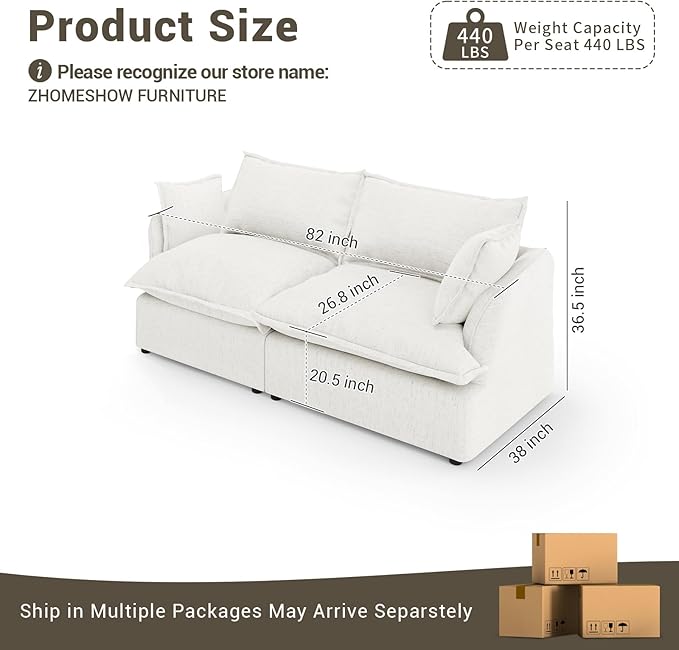 Lopzeho Oversized Cloud Modular Sectional Sofa, Comfy Down Filled Cloud Couch with Removable Cover, Modern Loveseat Couch, Deep Seat Sectional Couches for Living Room, Cream White