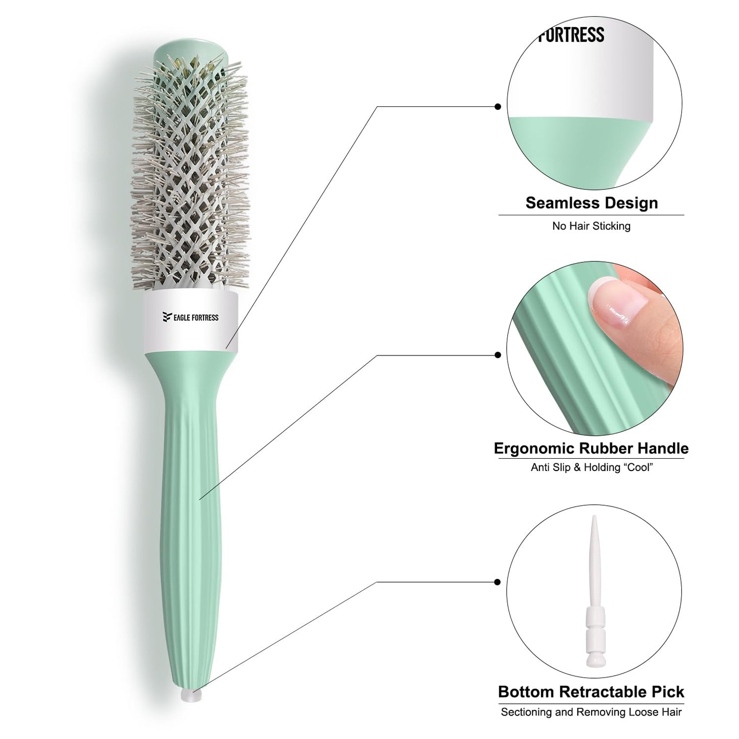 EAGLE FORTRESS Agnoil Round Hair Brush with Argan Oil + Ion + Ceramic for Blow Drying, Innovative Bristle Combination Round Brus