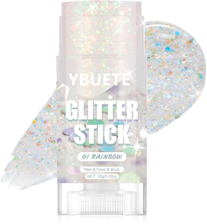 YBUETE Rainbow Face and Body Glitter Stick for Sparkling Makeup, Hair Glitter Accessories for Women, Highlighting Stick fo...