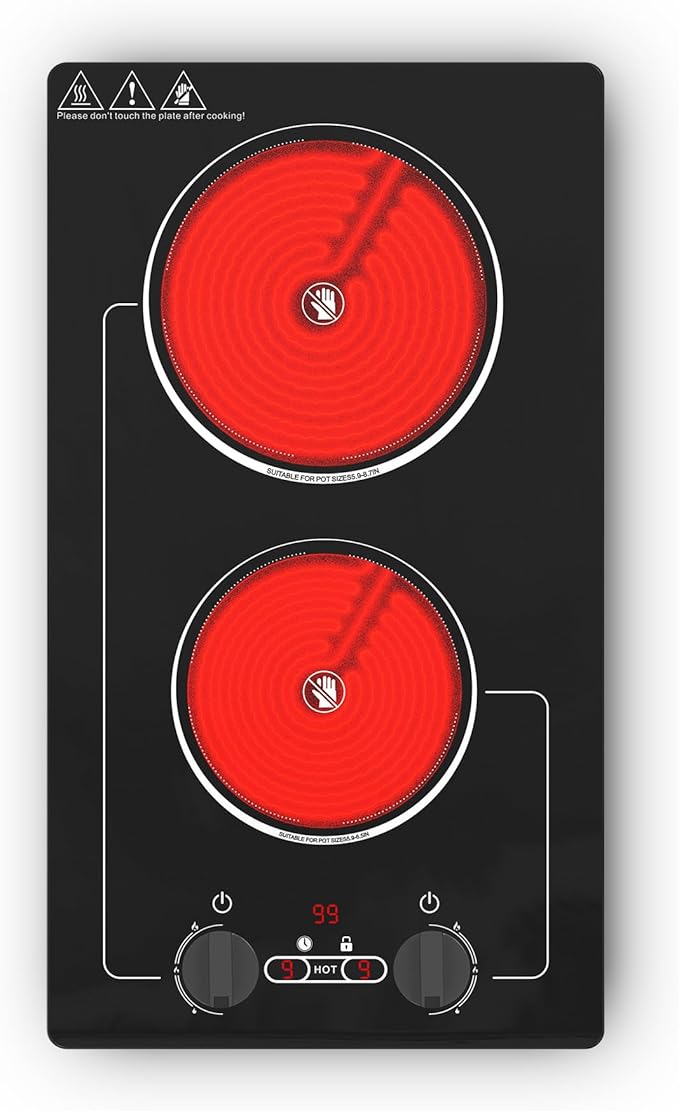 VBGK Electric Cooktop,110V 2100W electric Stove Top with Knob Control,Countertop/Built-in Design with 9 Power Levels,Kids ...