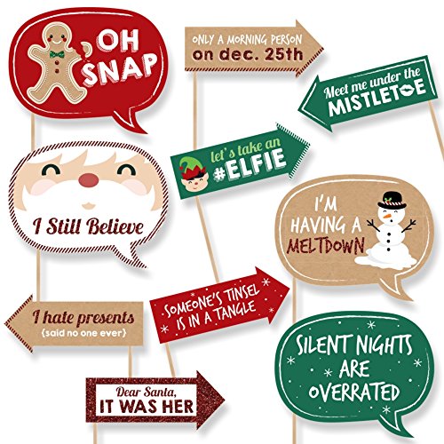 Big Dot of Happiness Funny Christmas Photo Booth Props, Christmas Party Decorations, Holiday Photo Booth Prop Kits, 10 Piece