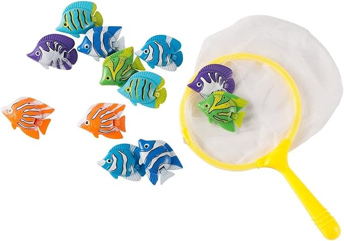 Swimming Pool Dive & Catch Fish Set - Pool Diving Adventure & Fishing Net - Kid Activity with Colorful Fish - 13-Piece, Mu...