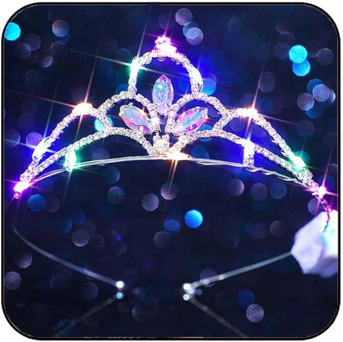 JAKAWIN Light Up Rhinestone Tiara Glowing Sparkly Cosumte Fairy Crown Headpiece for Women