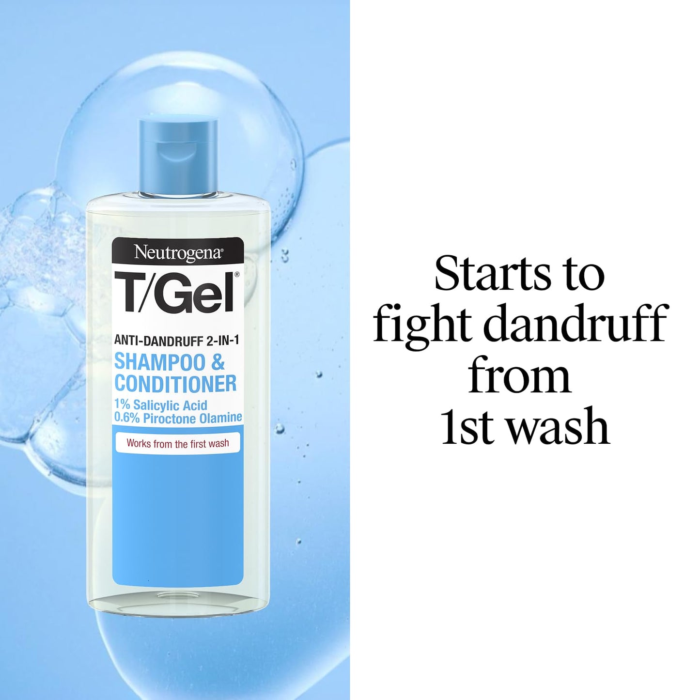 Neutrogena T/Gel 2 in 1 Anti-Dandruff Shampoo and Conditioner (1x 250ml), Shampoo and Conditioner to Help Fight Dandruff From First Wash, Haircare for Soft, Shiny Healthy-Looking Hair and Scalp