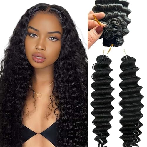 100% Human Hair Knotless Pre-Separated Crochet Hair Extensions Deep Culry Feather Hair Deep Wave Feather Line Hair Extensions Natural Color 18Inch 60g