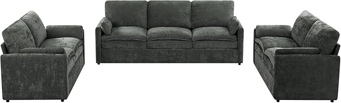 ACMEASE 3 Pieces Chenille Sofa Set w/Arm Pillows, Upholstered 2 Pieces Loveseat & 3 Seater Sofa w/Comfortable Back Cushions, Modern 2-Seat & 3-Seat w/High-Density Foam for Living Room, Grey