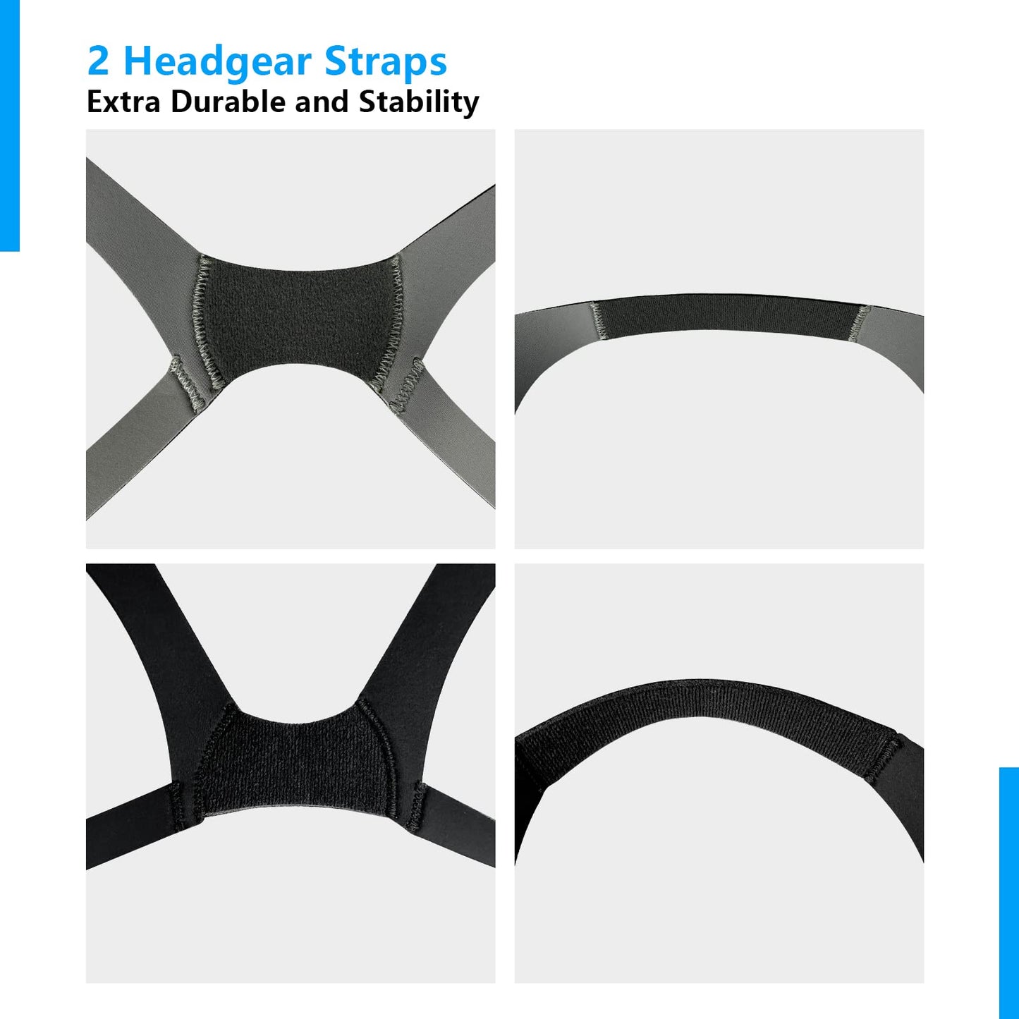 Upgraded 2 Packs Airfit F20 Headgear Strap CPAP/BiLevel Headgear Straps Replacement with 2 Strap Covers and 4 Clips for AirFit F20 AirTouch F20 Size Medium (Gray // Black)