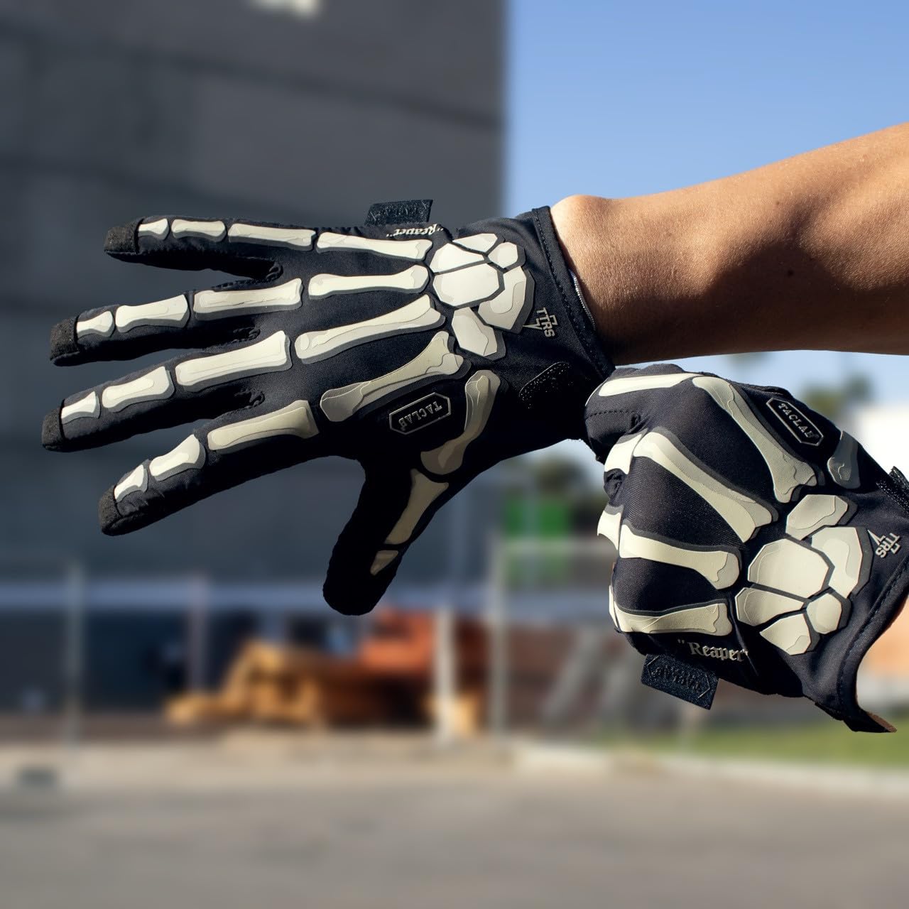 TACLAB Reaper Black Skeleton Gloves - Thin and Lightweight for Airsoft, Paintball, Cycling, Motorcycle, Multipurpose (X-Small)