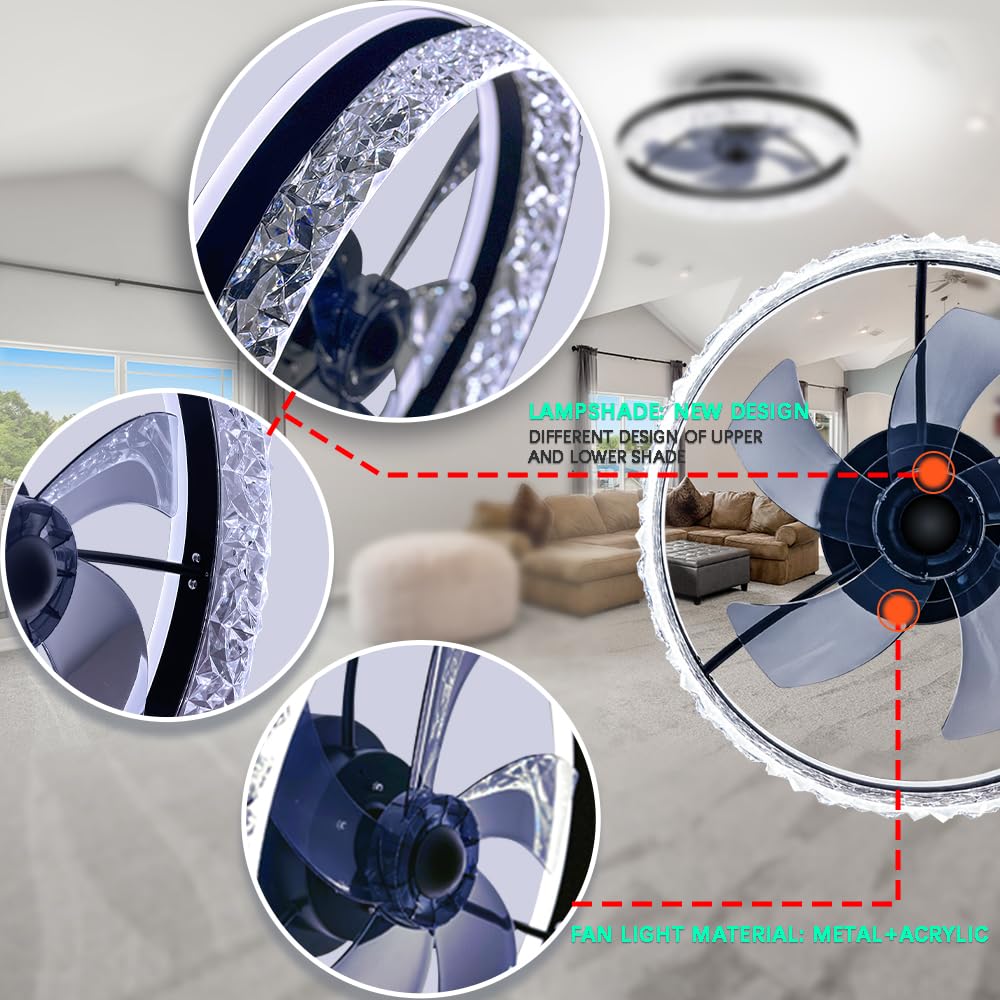 Baycnic Ceiling Fan With Light,Low Profile Ceiling Fans,Flush Mount Ceiling Fan, Smart Fandelier Ceiling Fans,Alexa&Google Assis