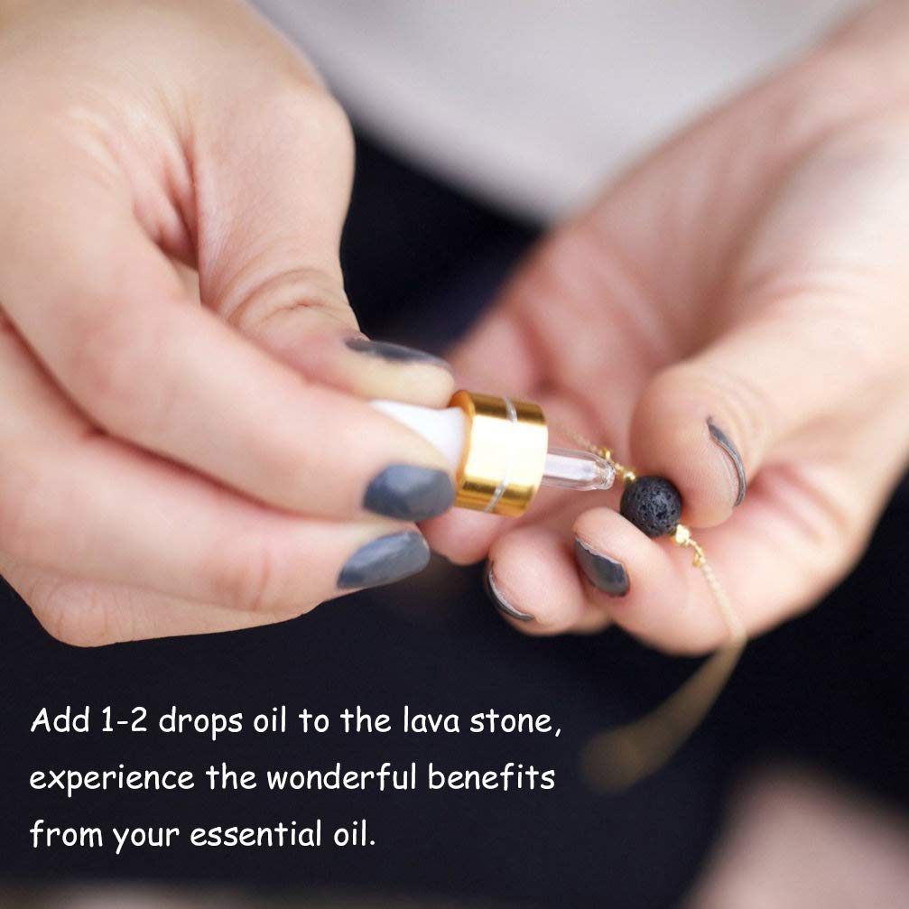 Aobei Pearl Lava Stone Pendant Necklace 18K Gold Satellite Chain Choker Essential Oil Diffuser Jewelry for Women 16''