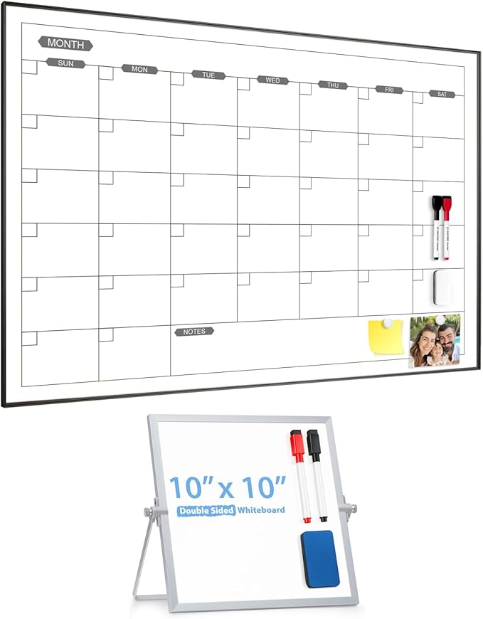 ARCOBIS Dry Erase Calendar for Wall, 36" x 24" Magnetic Monthly White Board Calendar Dry Erase and Small WhiteBoard with S...