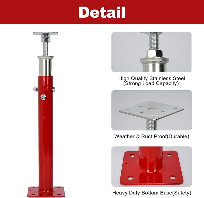 2 PCS Adjustable House Jacks Post for Leveling, 19"- 36"(1'7"-3') Floor Joist Support Jack for Basement and Crawl Space, 4400 lbs Max Load Capacity(Each), Galvanized Steel, Red