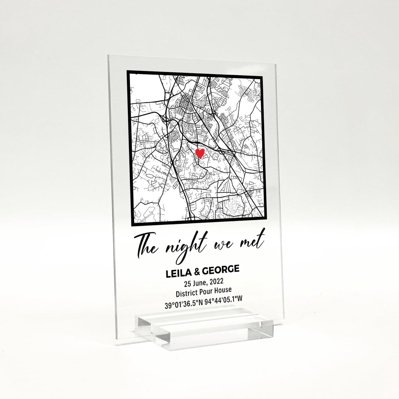 The Night We Met Custom Plaque - Couple Location Gift Personalized Map for Girlfriend Keepsake (Custom Map - Style 2)