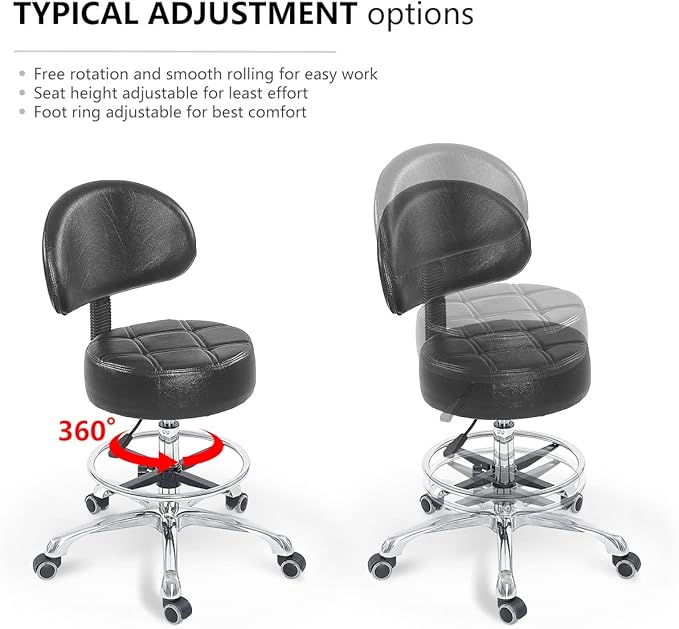 Grace&Grace Height Adjustable Swivel Stool with Extra Large Extra Thick Seat for Ultimate Comfort for Salon, Studio, Shop, Kitchen