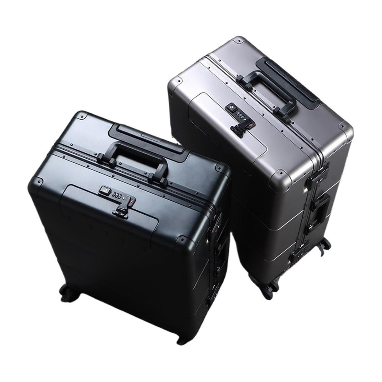 MUdson Trunk Travel Suitcase with Wheels Aluminum Magnesium Alloy Luggage Men's Trolley Case Metal Business 20 Boarding Women's 24-Inch Durable (Color : Black 006 Thick Alum, Size : 20inch)