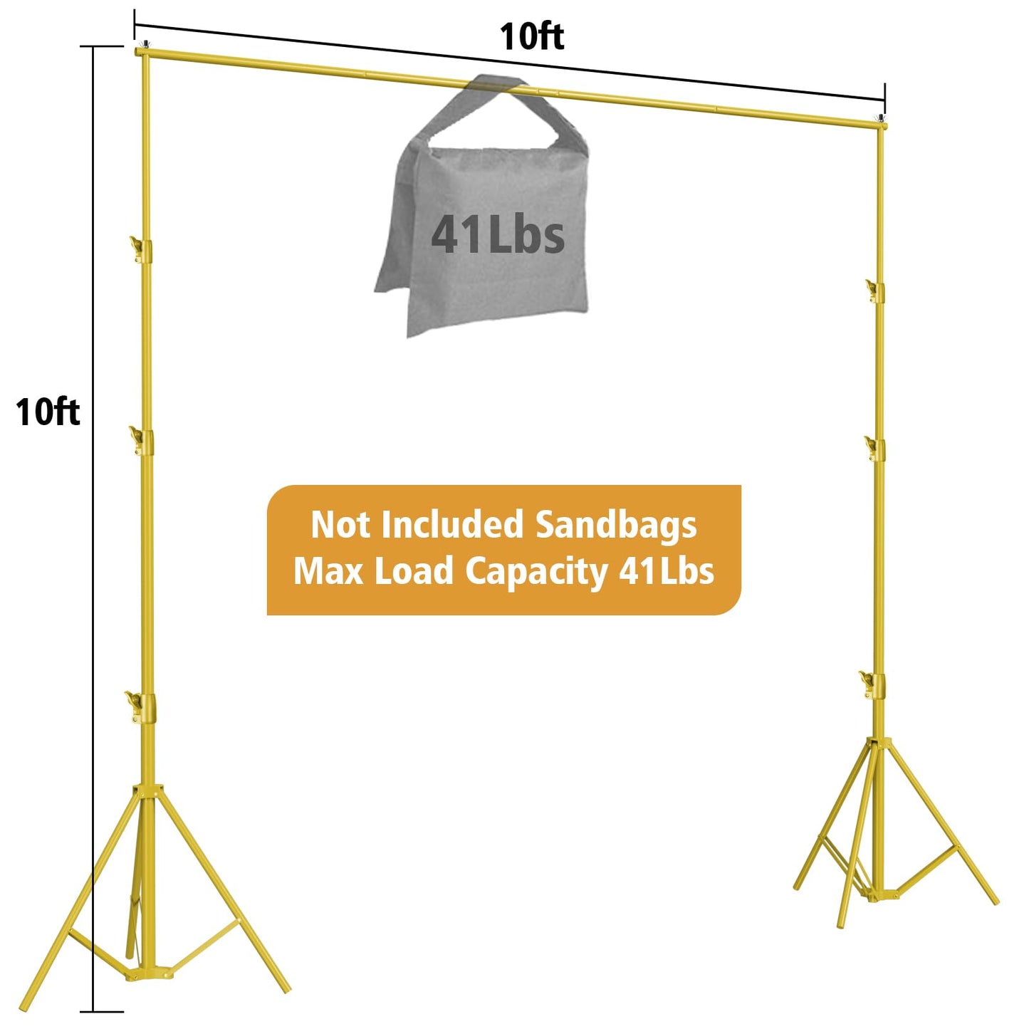 HYJ-INC 10x10Ft Photography Backdrop Stand - Titanium Gold, Adjustable Backdrop Stand for Parties, Photo Back Drop Stand, Background Support Stand with Carry Bag,Clamp.
