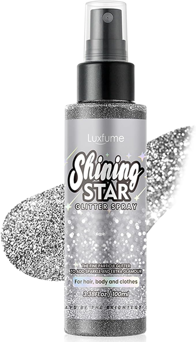 MEICOLY Silver Hair Body Glitter Spray,100ML(3.53OZ),Liquid Glitter Hairspray,Sparkle Glitter Spray for Hair/Body/Clothes,Body Shimmer for Skin,Lightweight,Long Lasting