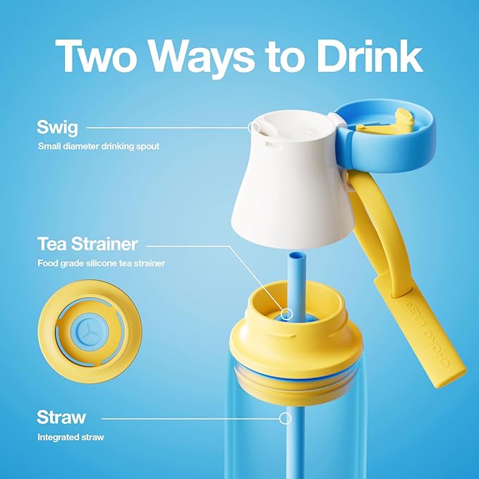 CHAKO LAB Insulated Stainless Steel Water Bottle with Two Strap | BPA-Free Leak Proof | 17oz Bottle with Spout Lid & Straw | Milk Pudding