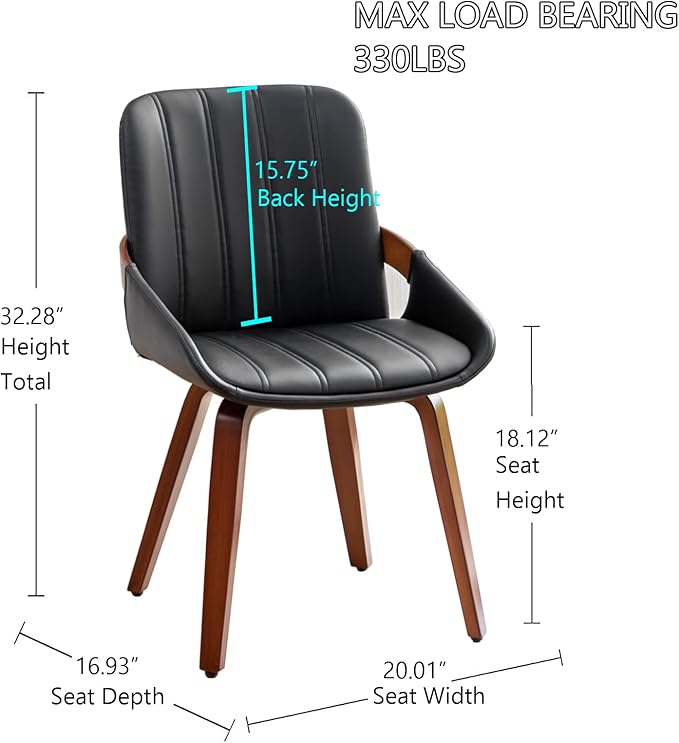 YOUUGIOR Mid Century Modern Faux Leather Upholstered Dining Chairs,Armless Accent Chairs with Sturdy Natural Wood Legs,Bamboo Backrest Support for Kitchen&Dining Room Chairs(1PCS,Black)