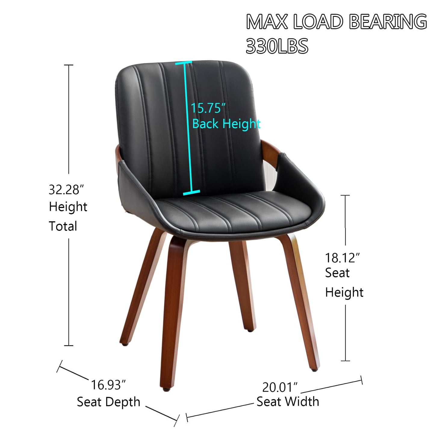 YOUUGIOR Mid Century Modern Faux Leather Upholstered Dining Chairs,Armless Accent Chairs with Sturdy Natural Wood Legs,Bamboo Backrest Support for Kitchen&Dining Room Chairs(1PCS,Black)