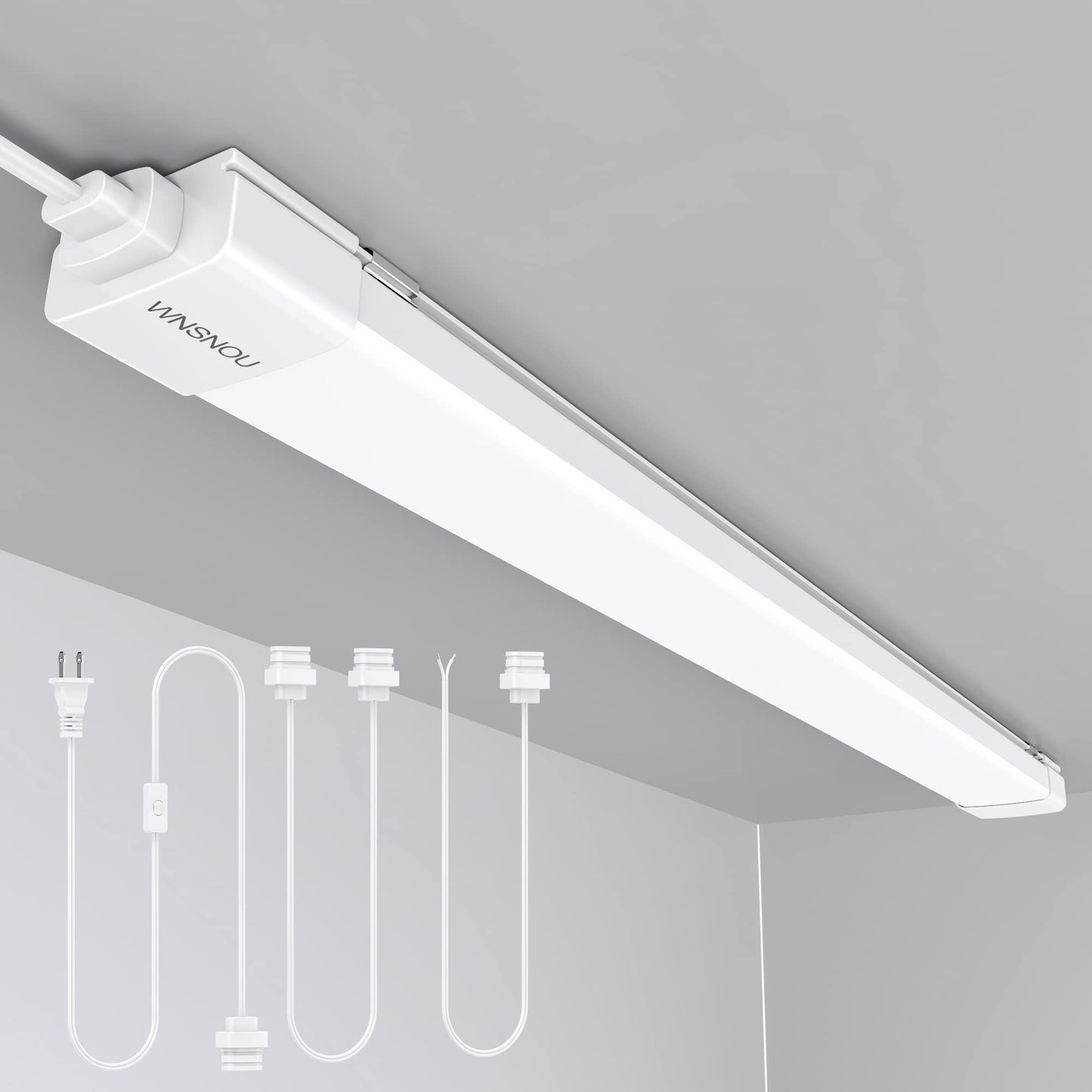 WNSNOU LED Shop Light With Plug, 4FT Waterproof Linkable Tube, 36W Cabinet Lighting 5000K Wired Electric Ceiling With ON/Off Switch, 4000LM Closet Light for Workshop, Room