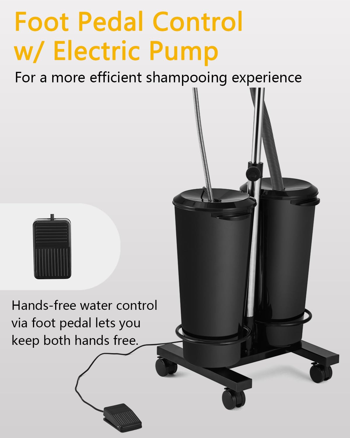 Artist hand Portable Shampoo Bowl with Electric Pump, Portable Hair Washing Sink for Home & Barber, Adjustable Height, Dual-Bucket Design, Drain Hoses, High-Pressure Sprayer, Foot Pedal Switch, Black