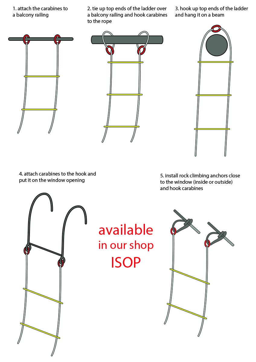 Rope Ladder Fire Escape 8ft | Emergency Extension Ladder | Weather Resistant with Spring Hooks | Fast to Deploy & Easy to Use - Compact & Lightweight - Weight Capacity up to 2000 lb (8ft)