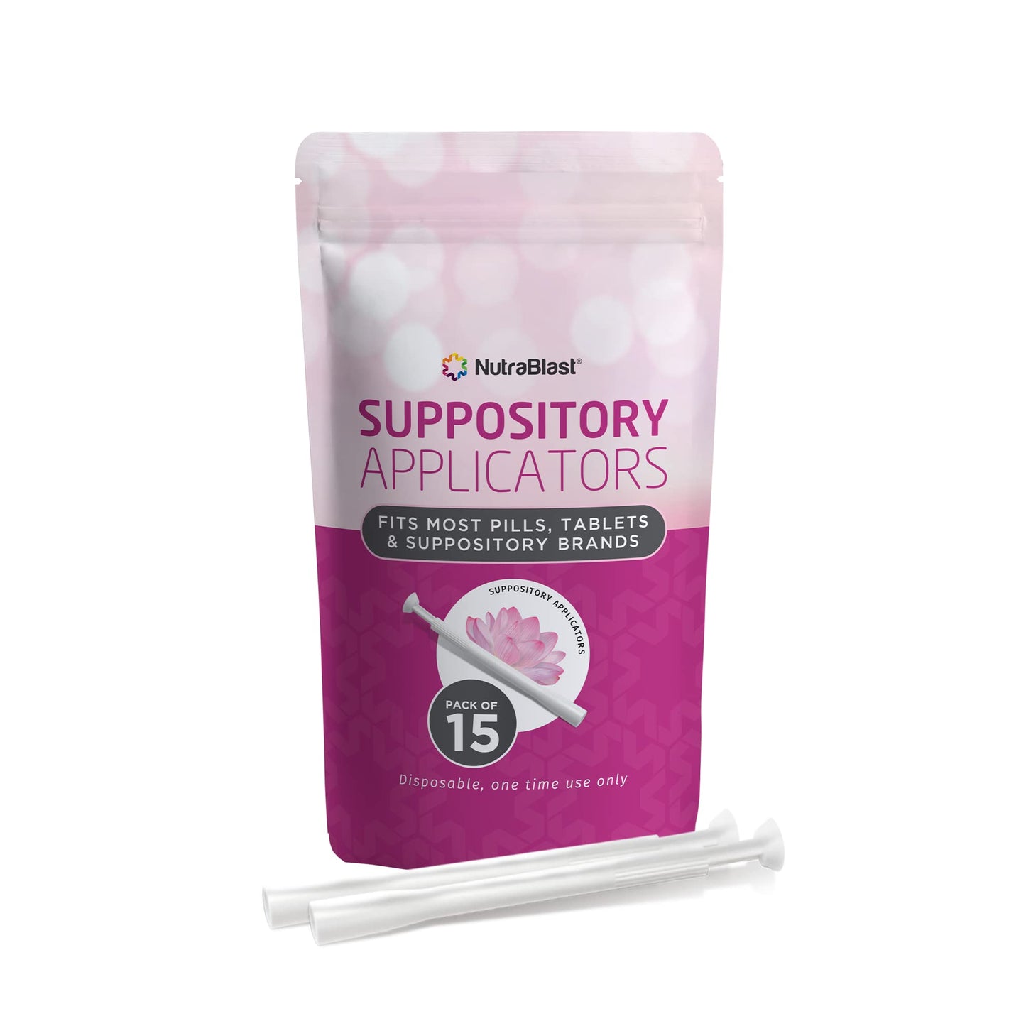 NutraBlast Disposable Suppository Applicators (15-Pack) - Fits Most Brands, Pills, Tablets and Suppositories - Individually Wrapped