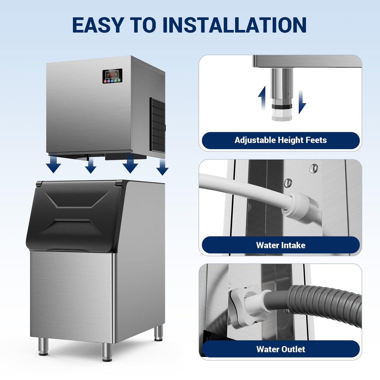 Commercial Ice Maker, 760 LBS/24h with 560 LBS Storage Bin, 156 Ice Cubes Ready in 5-15 min, Self Cleaning Stainless Steel Industrial Ice Machine for Bar Restaurant Cafe