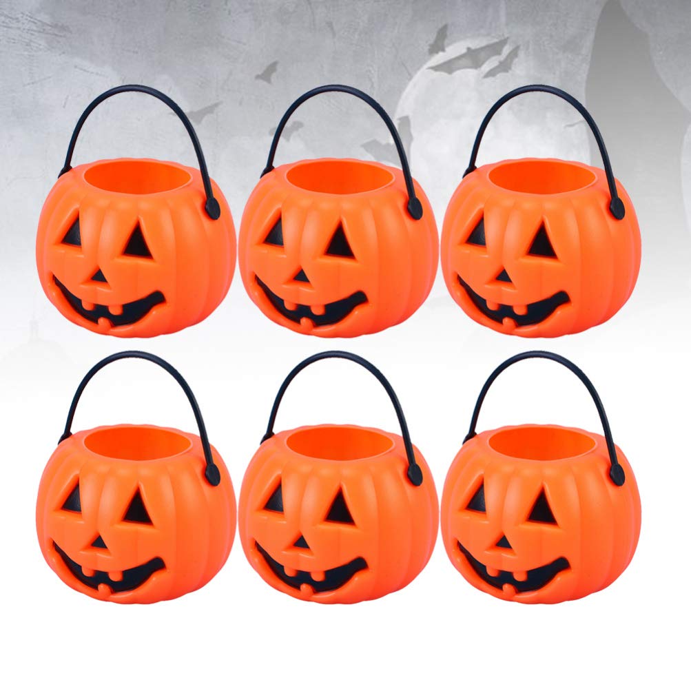 Toyvian 8pcs Portable Pumpkin Bucket Trick or Treat Candy Holder - Halloween Pumpkin Candy Pail Holder for April Fool's Day Decoration