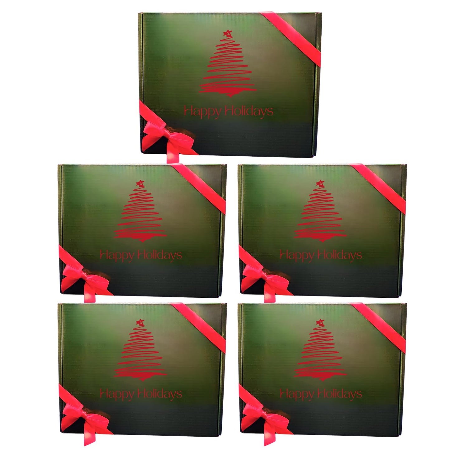House 92 Luxury Christmas Boxes Set - 5 Pack Green Fancy Box With Red Lace, 9.8 X 7.9 X 3.9 Inches, Strong And Resistant Christmas Gift Boxes With Lids, Beautiful Gift Packaging