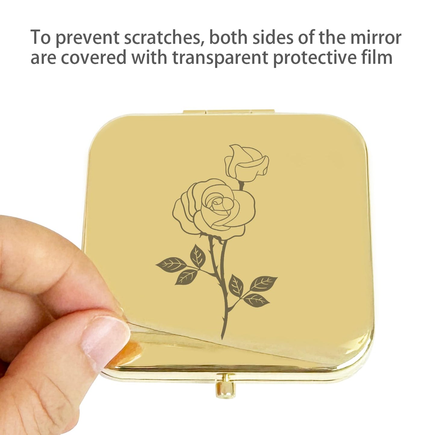 PDOZV Small Compact Mirror, Gold Square 2.8     2.8    Metal Frame Double Sided 1X/2X Mirror for Purse Can be Used as Gifts for