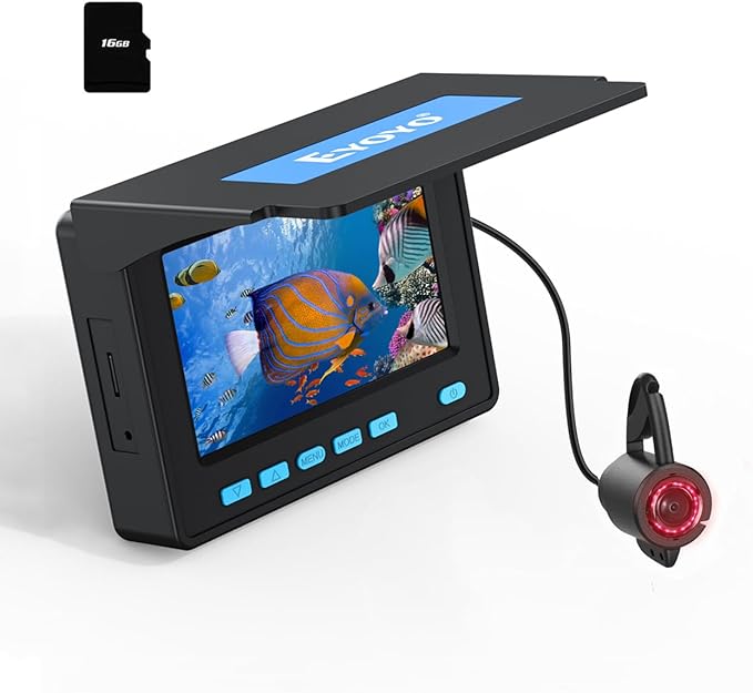 Eyoyo Underwater Fishing Camera, 4.3 Inch Fishing Camera DVR, Portable Fish Finder, 8-Hour Battery, Infrared Lights, Tempe...