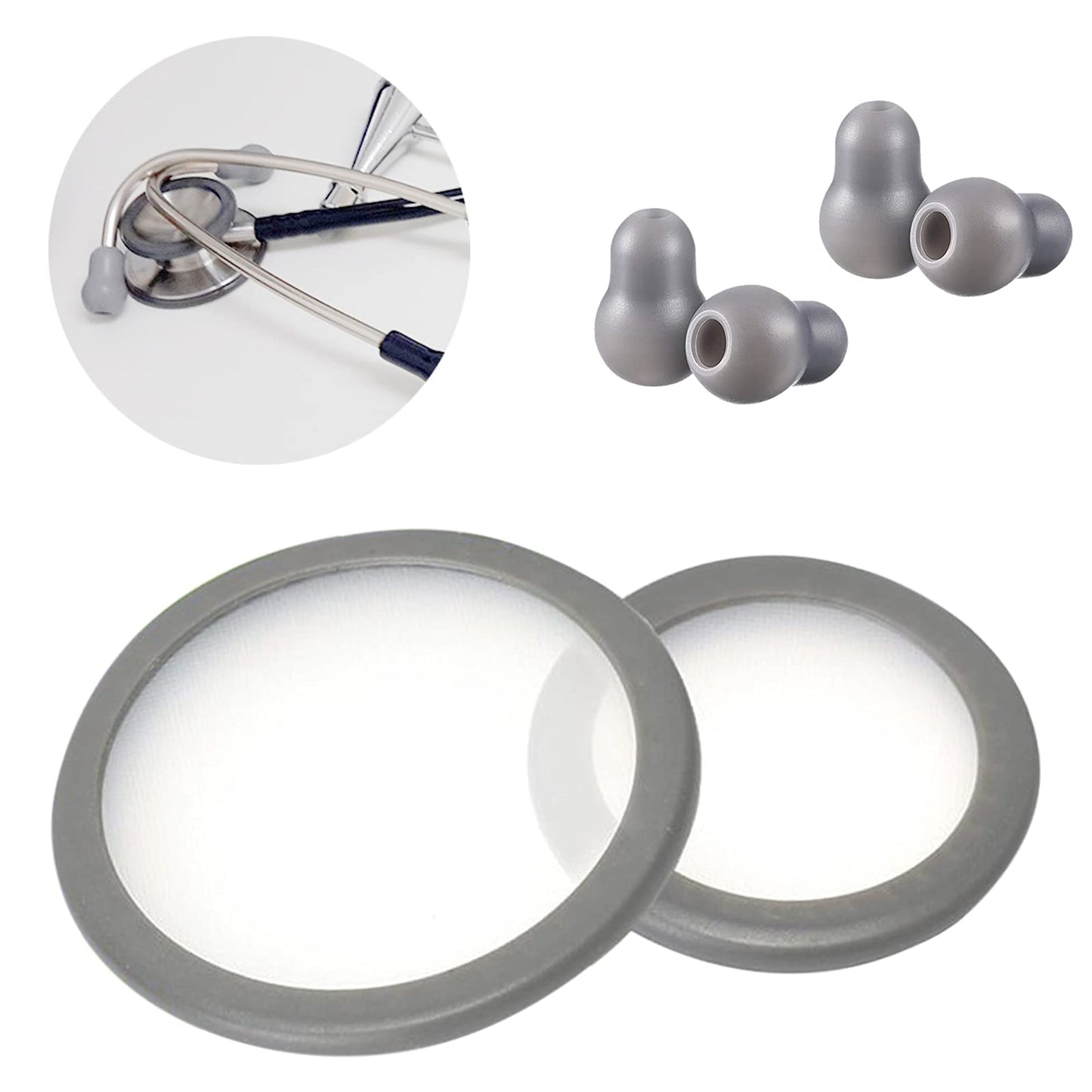 Replacement Accessories Kit Fits Classic 3 Cardiology 3 & Cardiology 4 for Littman Stethoscope Replacement Parts & Stethoscope Bell Cover Diaphragm and Eartips Earbud Replacement Parts (grey)