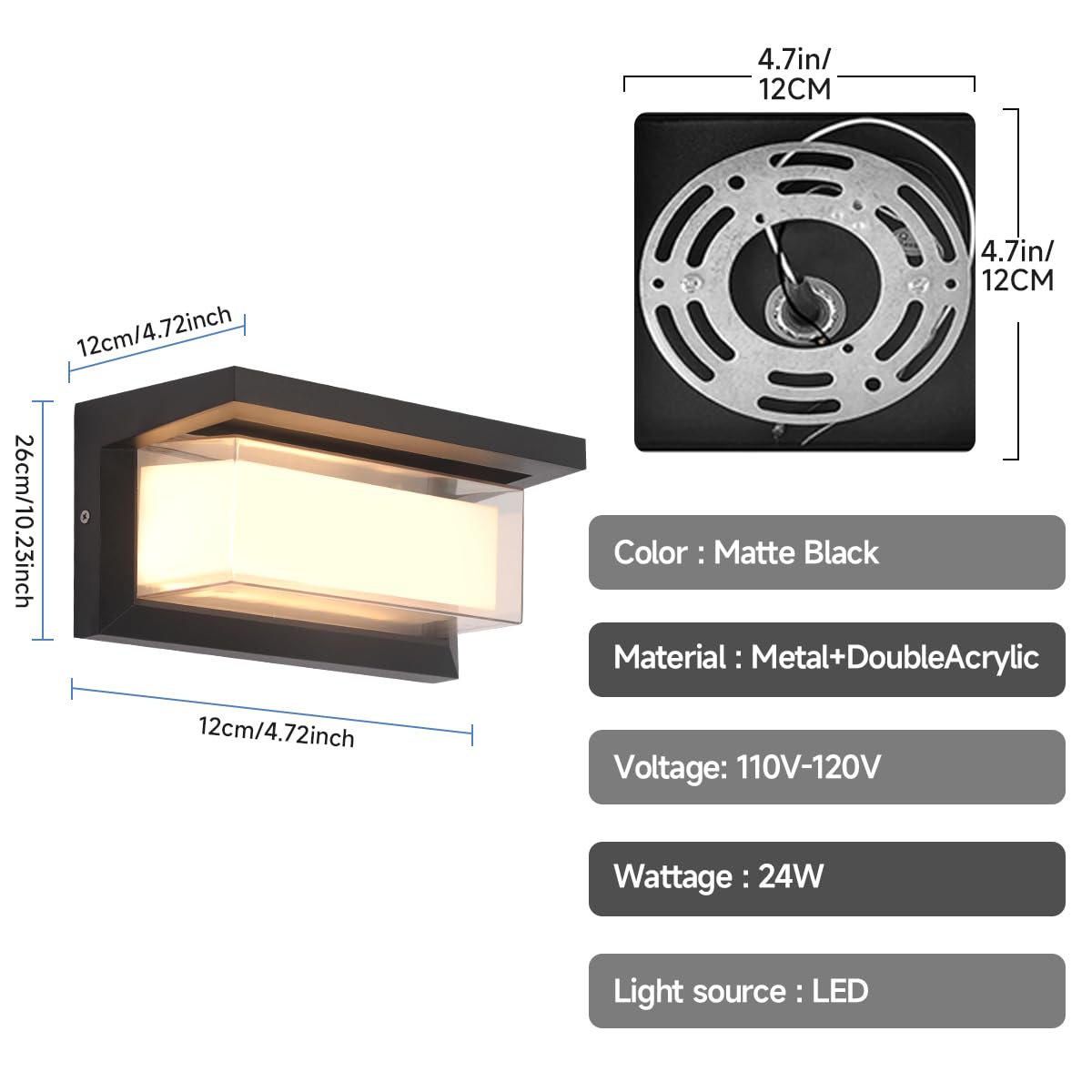 Outdoor Wall Lights Exterior/Interior,Modern Outdoor Porch Lighting Fixtures,15%-100% Dimmable,3CCT 3000K/4000K/6500K,24W Exterior Waterproof Lanterns,Matte Black Indoor Wall Sconce Art Lights 2 Pack