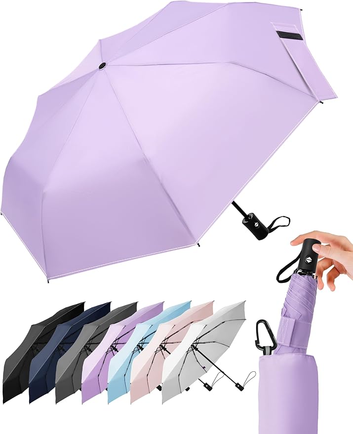 LILAC Compact Travel Windproof Umbrella, 43" Auto open/close Folding Quick Dry Umbrellas for Rain, Lightweight Portable Sm...