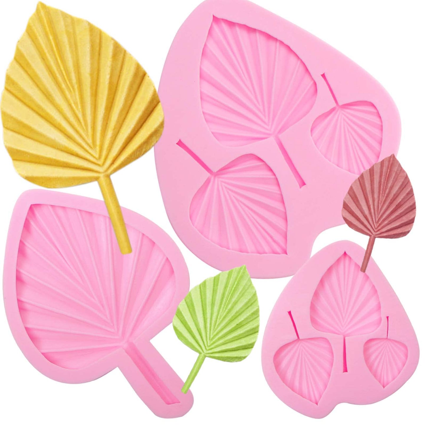 Palm Leaf Chocolate Silicone Molds, 3 Packs Boho Fan Candy Molds for Boho Theme Cake Decoration Cakepops Cupcake Toppers Sugar Cookies