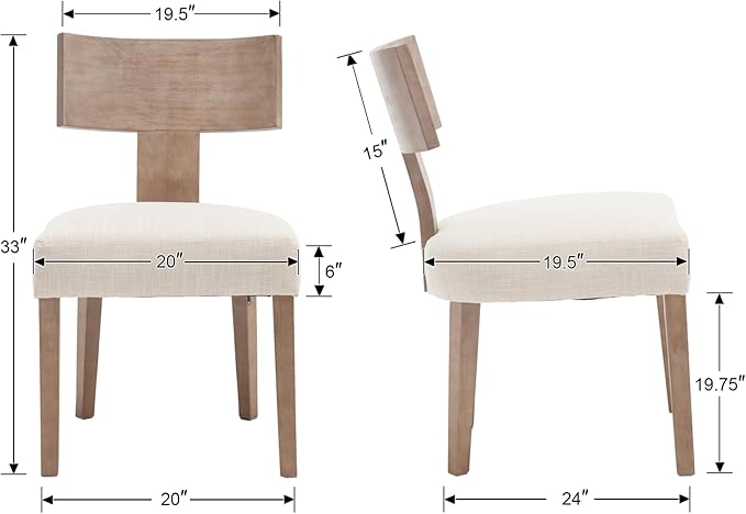 DM Furniture Linen Dining Chairs Set of 2 with Natural Wood Legs, Farmhouse Upholstered Side Chair with Curved Backrest for Living Room/Restaurant, Beige