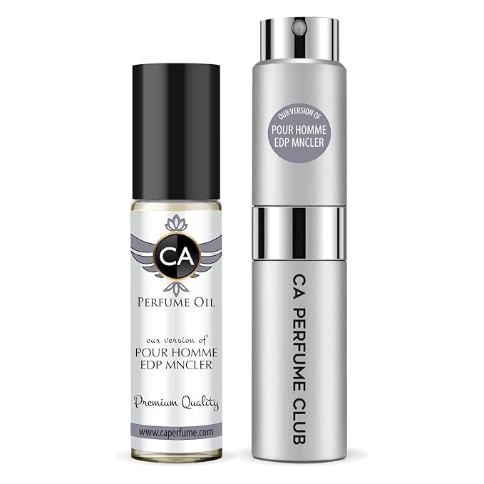 CA Perfume Duo Impression of Pour Homme Edp Mncler For Men Perfume Layering Set Mens Cologne Long Lasting Travel Size EDP + Body Oil Roll-On Bottle 0.27 Fl Oz+0.33 Fl Oz