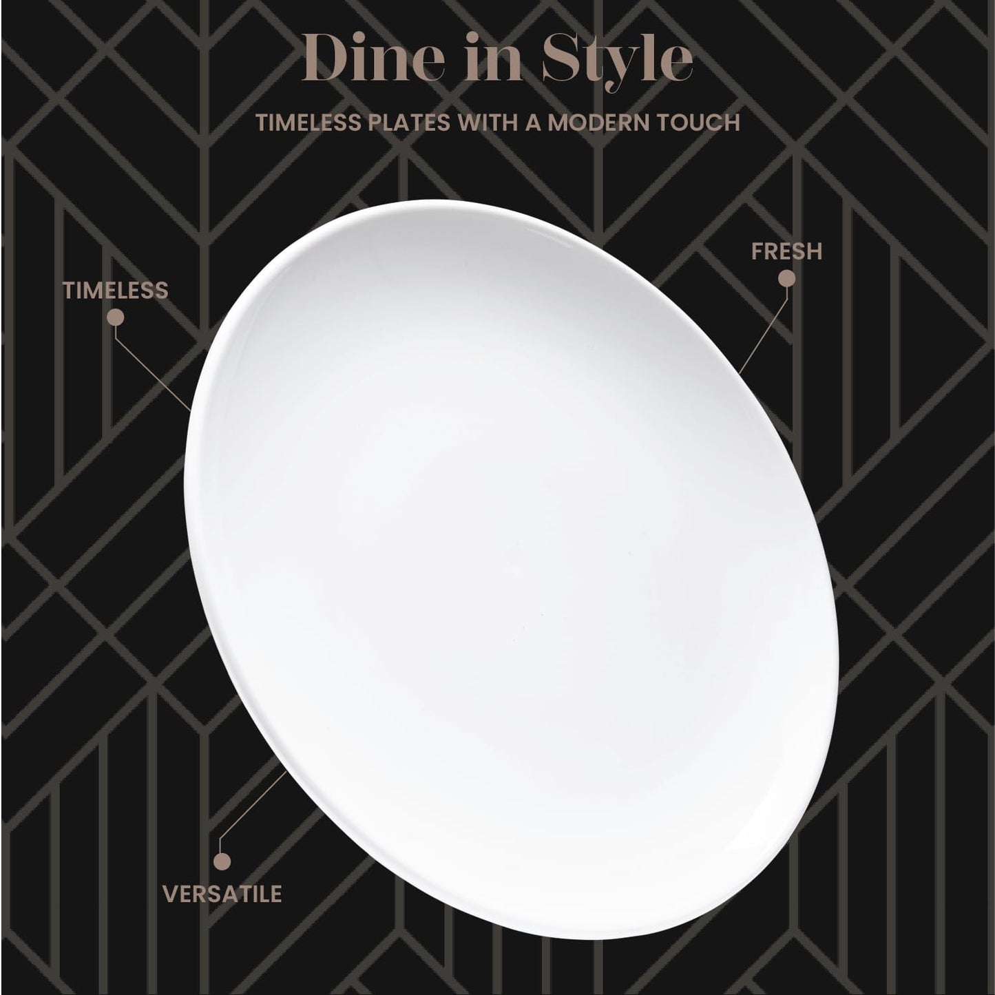 Vikko Dinner Plate, Set of 6 White Plates, Ceramic Dinner Plates Set, Stackable 11 Inch Extra Large Dinner Plates for Every Day and Special Occasion, Restaurant Style, Dishwasher Safe, Microwave Safe