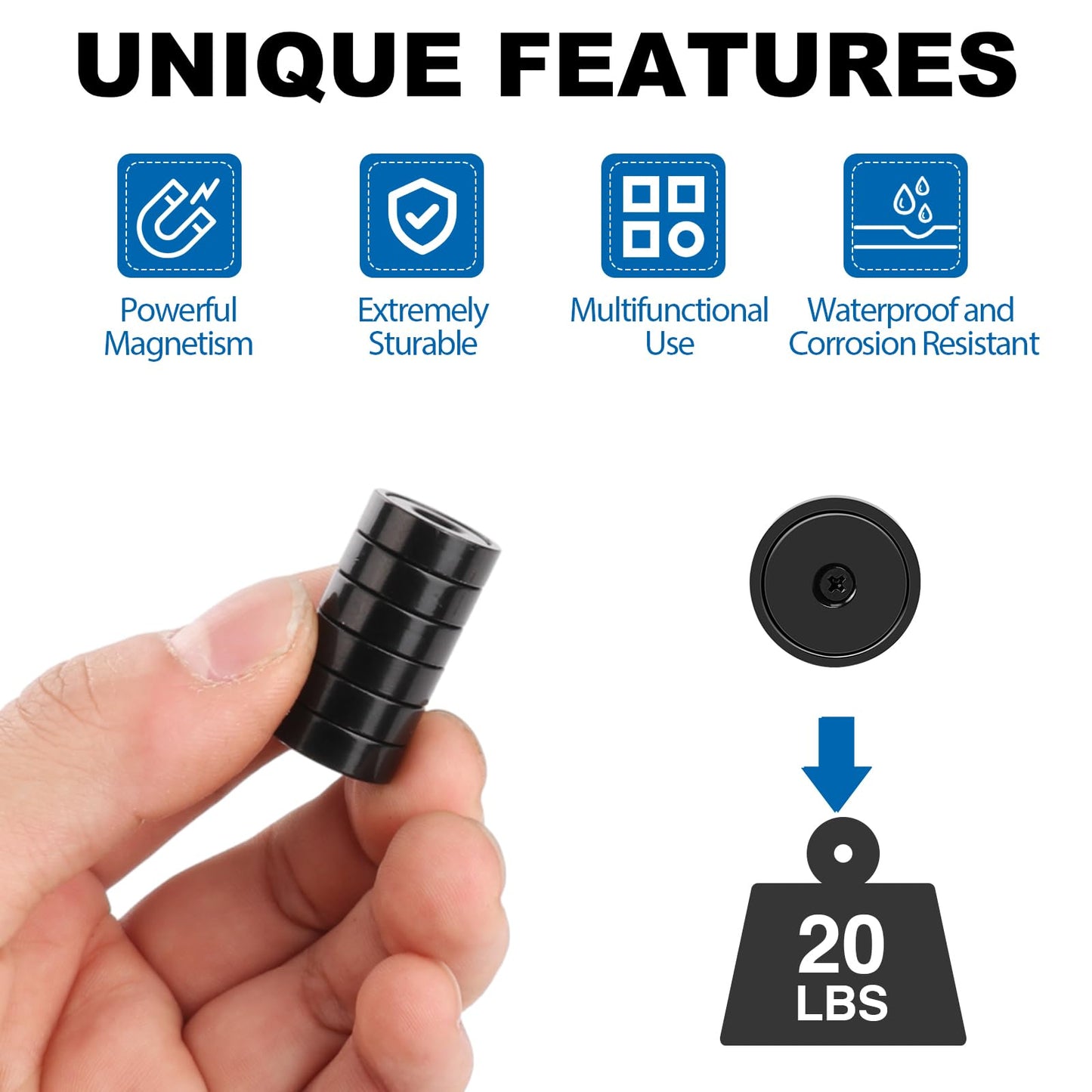 LOVIMAG Cabinet Magnets, 20lbs Rare Earth Magnets, 12Pack Strong Magnet with Holes and Iron Sheet,Neodymium Magnet with Screws for Holding Tools, Door, Magnetic Cabinet Locks-Black,0.63x0.19inch