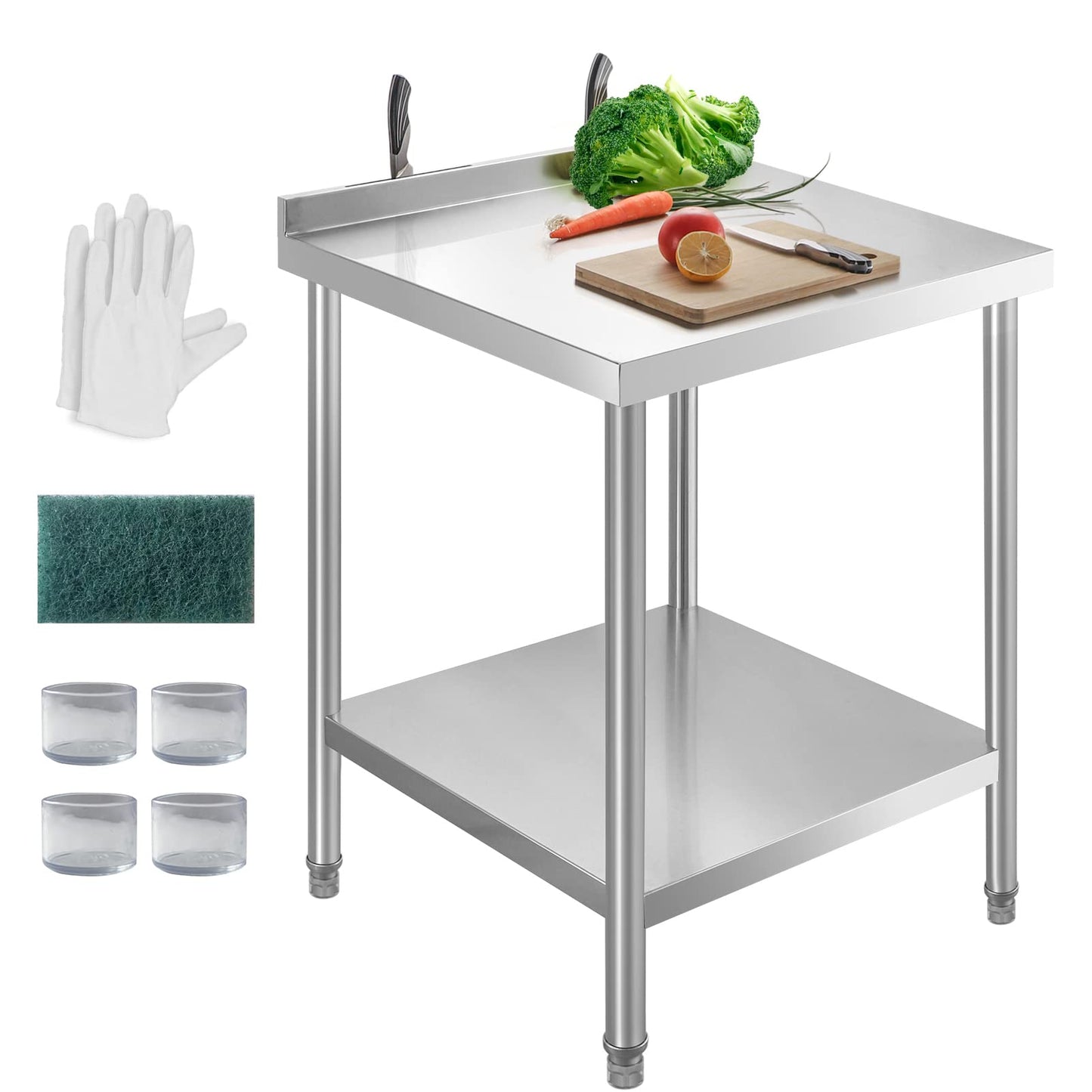 HXCFYP Stainless Steel Table Stainless Steel Table for Prep & Work 24 x 24 Inches with Backsplash and Knife Block for Restaurant, Home and Hotel