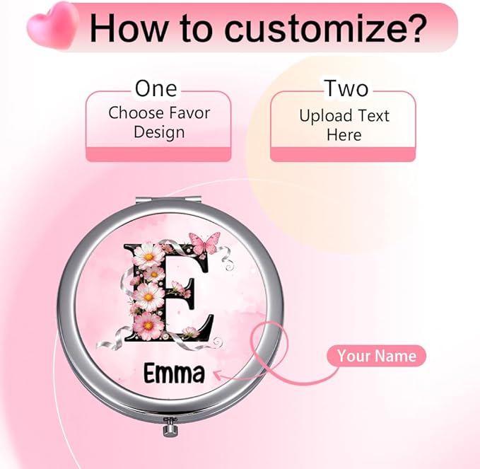 Eunigem Personalized Compact Flower Mirror for Women-Makeup Small Purse Mirror Custom Gift for Girls Women Christians (Rose Color)