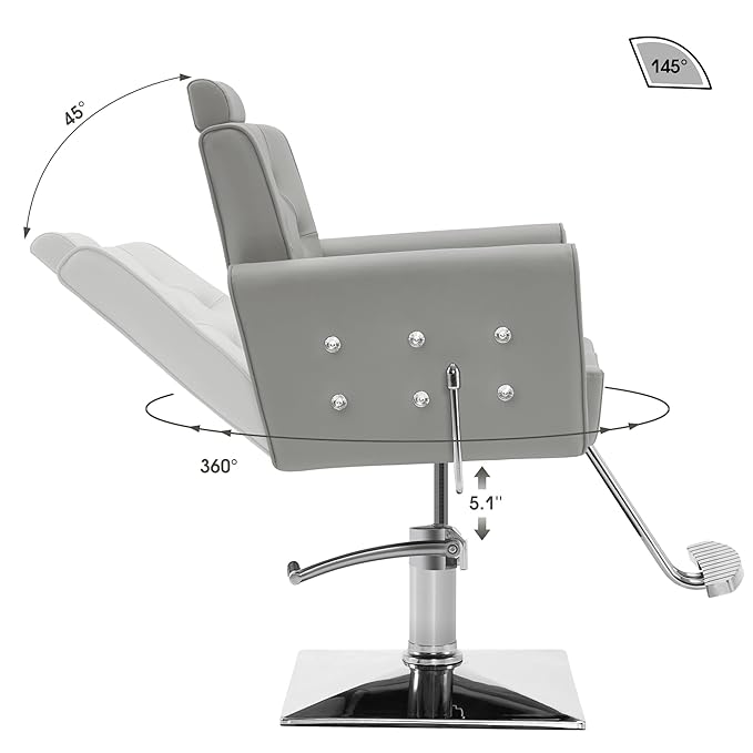 BarberPub Classic Hydraulic Recliner Barber Chair Antique Hair Spa Salon Styling Beauty Equipment 3123 (Grey)