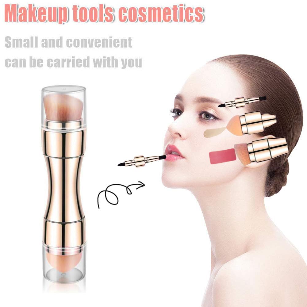 Bling Toman 4 in 1 Makeup Brush,Makeup Sponge,Blush Blending,Eyeshadow,Eyebrow&Liner Lip Face Foundation Mini Travel Brushes Retractable Brush Set (gold brush)