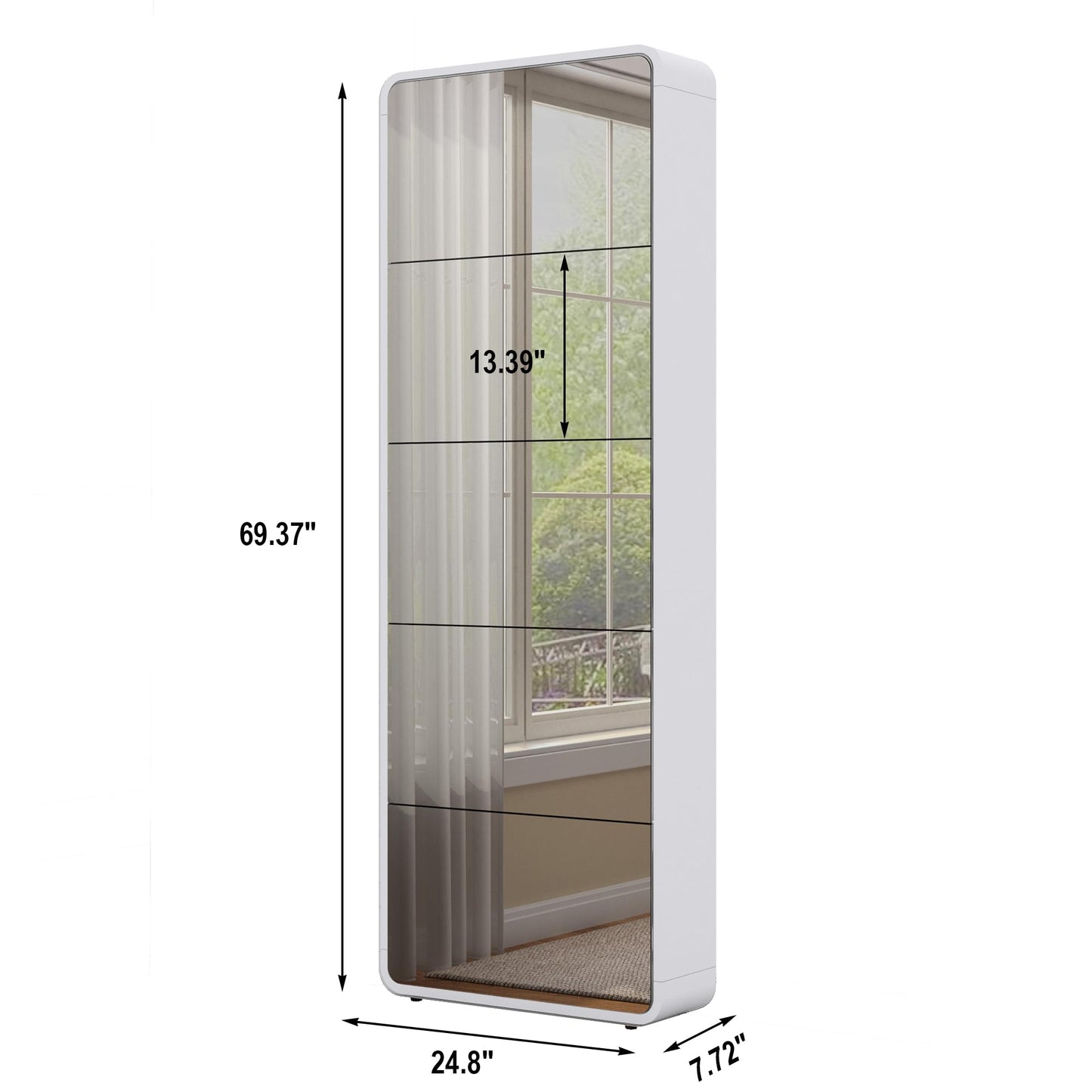 Slim Mirror Shoe Cabinet for Entryway, Narrow Freestanding Shoe Rack with Flip Drawers and Full-Length Mirror, Wood Shoe Storage Organizer for Living Room, Hallway, Closet, and Apartment, White.