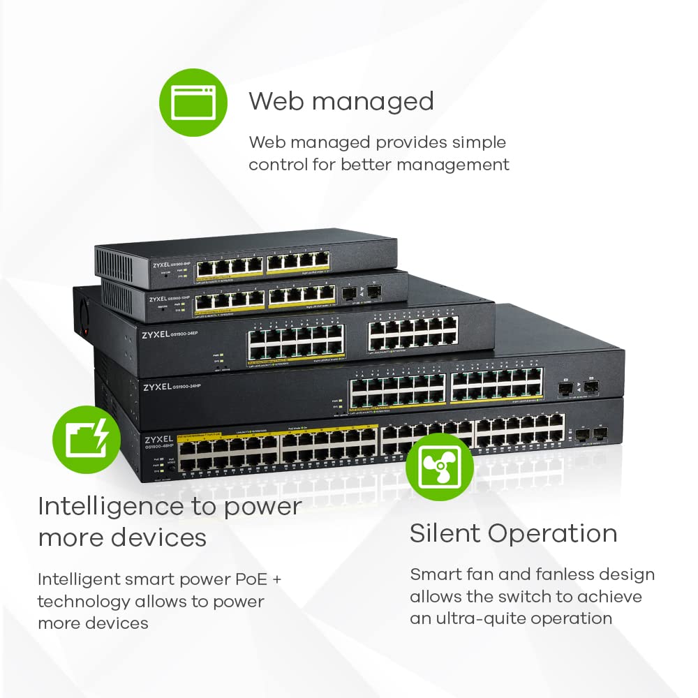 Zyxel 24-Port Poe Gigabit Switch | Smart-Managed | 24X Poe+ @170W | 2X Sfp | Rackmount [Gs1900-24Hpv2]
